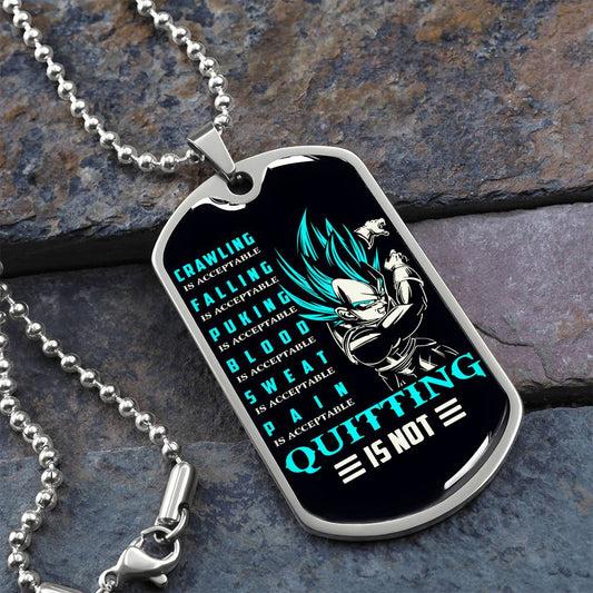 Dragon Ball - Quitting Is Not - Vegeta - Supper Saiyan Blue - Black Dog Tag - Dragon Ball Dog Tag - Military Ball Chain - Luxury Dog Tag