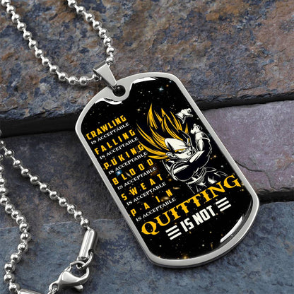 Dragon Ball - Quitting Is Not - Vegeta - Supper Saiyan - Galaxy - Black Dog Tag - Dragon Ball Dog Tag - Military Ball Chain - Luxury Dog Tag