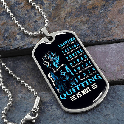 Dragon Ball - Quitting Is Not - Goku - Supper Saiyan Blue - Black Dog Tag - Dragon Ball Dog Tag.png - Military Ball Chain - Luxury Dog Tag