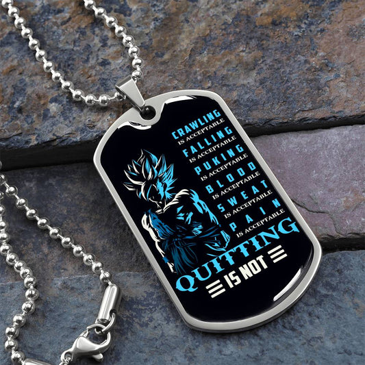 Dragon Ball - Quitting Is Not - Goku - Supper Saiyan Blue - Black Dog Tag - Dragon Ball Dog Tag.png - Military Ball Chain - Luxury Dog Tag