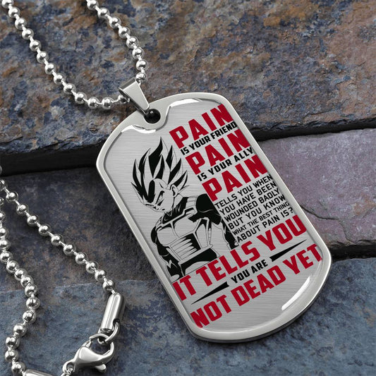 Dragon Ball - PAIN - You Are Not Dead Yet - Vegeta - Supper Saiyan Blue - Dragon Ball Dog Tag - Military Ball Chain - Luxury Dog Tag