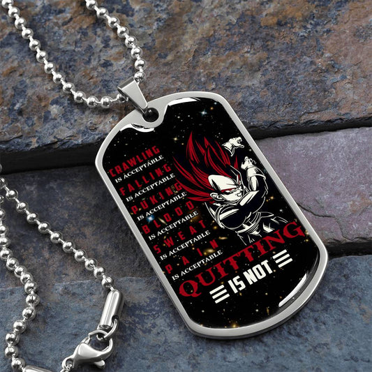 Dragon Ball - Quitting Is Not - Vegeta - Supper Saiyan God - Galaxy - Black Dog Tag - Dragon Ball Dog Tag - Military Ball Chain - Luxury Dog Tag