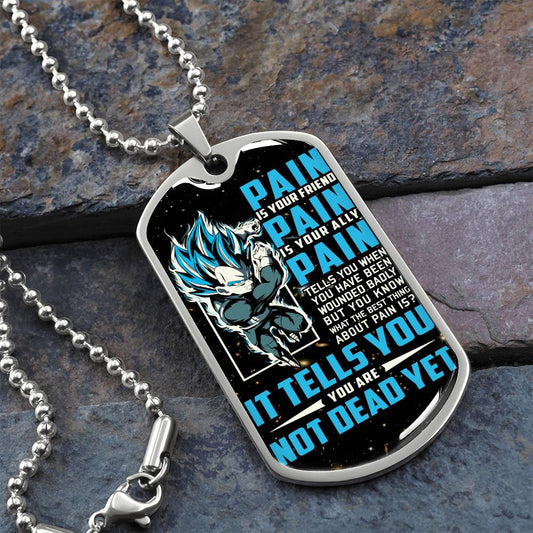 Dragon Ball - PAIN - You Are Not Dead Yet - Vegeta - Supper Saiyan Blue - Galaxy- Black Dog Tag - Dragon Ball Dog Tag - Military Ball Chain - Luxury Dog Tag