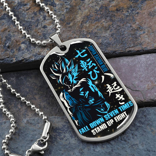 Dragon Ball - Fall Down Seven Times Stand Up Eight 2 - Goku - Supper Saiyan Blue - Black Dog Tag - Dragon Ball Dog Tag - Military Ball Chain - Luxury Dog Tag