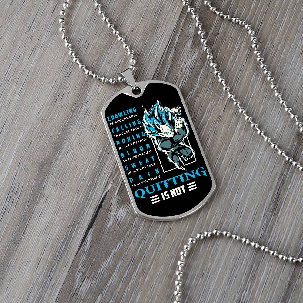 Dragon Ball - Quitting Is Not 2 - Vegeta - Supper Saiyan Blue - Black Dog Tag - Dragon Ball Dog Tag - Military Ball Chain - Luxury Dog Tag