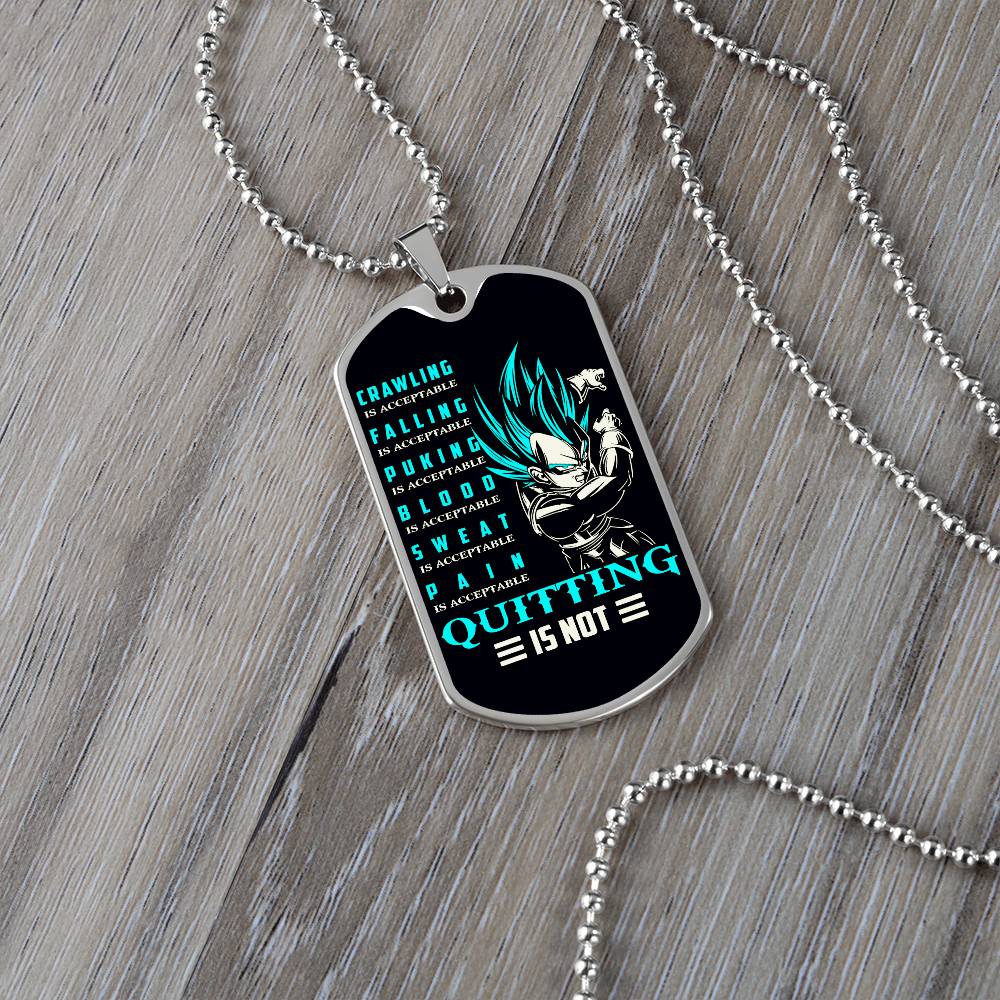 Dragon Ball - Quitting Is Not - Vegeta - Supper Saiyan Blue - Black Dog Tag - Dragon Ball Dog Tag - Military Ball Chain - Luxury Dog Tag