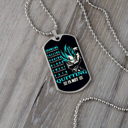 Dragon Ball - Quitting Is Not - Vegeta - Supper Saiyan Blue - Black Dog Tag - Dragon Ball Dog Tag - Military Ball Chain - Luxury Dog Tag