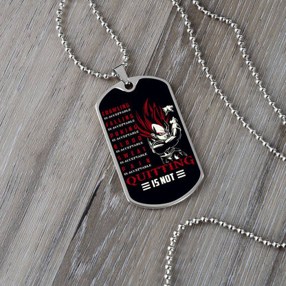 Dragon Ball - Quitting Is Not - Vegeta - Supper Saiyan God - Black Dog Tag - Dragon Ball Dog Tag - Military Ball Chain - Luxury Dog Tag