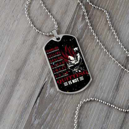 Dragon Ball - Quitting Is Not - Vegeta - Supper Saiyan God - Galaxy - Black Dog Tag - Dragon Ball Dog Tag - Military Ball Chain - Luxury Dog Tag