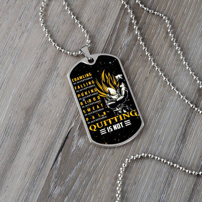 Dragon Ball - Quitting Is Not - Vegeta - Supper Saiyan - Galaxy - Black Dog Tag - Dragon Ball Dog Tag - Military Ball Chain - Luxury Dog Tag