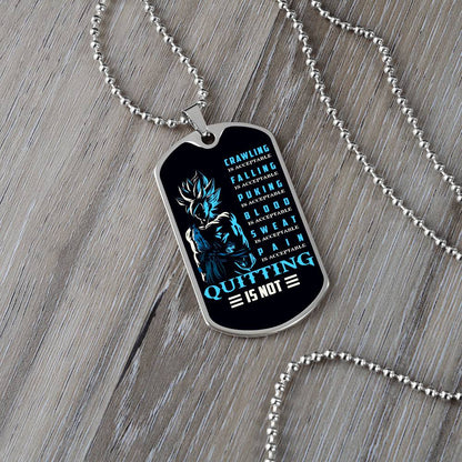 Dragon Ball - Quitting Is Not - Goku - Supper Saiyan Blue - Black Dog Tag - Dragon Ball Dog Tag.png - Military Ball Chain - Luxury Dog Tag