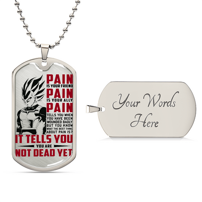 Dragon Ball - PAIN - You Are Not Dead Yet - Vegeta - Supper Saiyan Blue - Dragon Ball Dog Tag - Military Ball Chain - Luxury Dog Tag