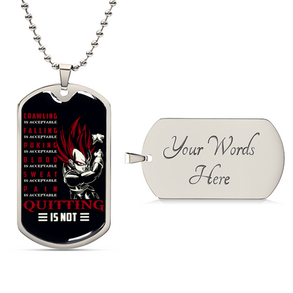 Dragon Ball - Quitting Is Not - Vegeta - Supper Saiyan God - Black Dog Tag - Dragon Ball Dog Tag - Military Ball Chain - Luxury Dog Tag