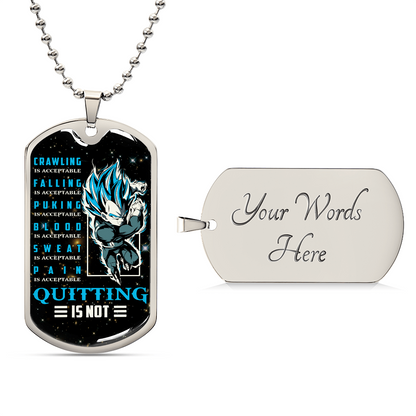 Dragon Ball - Quitting Is Not 2 - Vegeta - Supper Saiyan Blue - Galaxy - Black Dog Tag - Dragon Ball Dog Tag - Military Ball Chain - Luxury Dog Tag