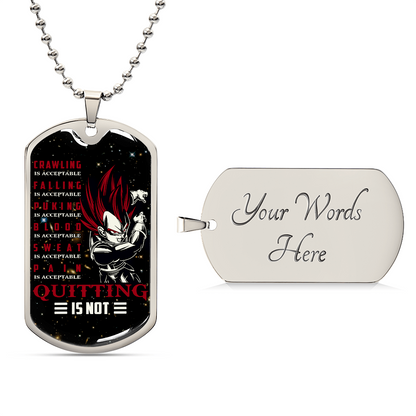 Dragon Ball - Quitting Is Not - Vegeta - Supper Saiyan God - Galaxy - Black Dog Tag - Dragon Ball Dog Tag - Military Ball Chain - Luxury Dog Tag