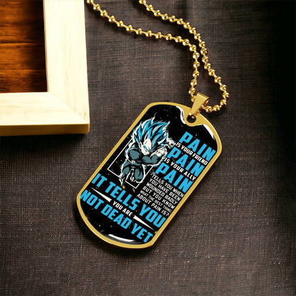 Dragon Ball - PAIN - You Are Not Dead Yet - Vegeta - Supper Saiyan Blue - Galaxy- Black Dog Tag - Dragon Ball Dog Tag - Military Ball Chain - Luxury Dog Tag