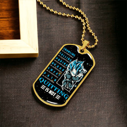 Dragon Ball - Quitting Is Not 2 - Vegeta - Supper Saiyan Blue - Galaxy - Black Dog Tag - Dragon Ball Dog Tag - Military Ball Chain - Luxury Dog Tag