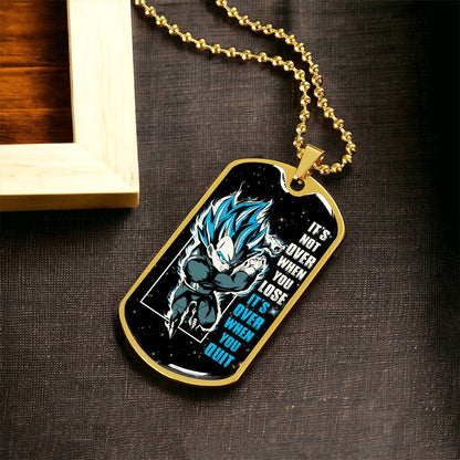 Dragon Ball - It's Not Over When You Lose - Vegeta - Supper Saiyan Blue - Galaxy - Black Dog Tag - Dragon Ball Dog Tag - Military Ball Chain - Luxury Dog Tag