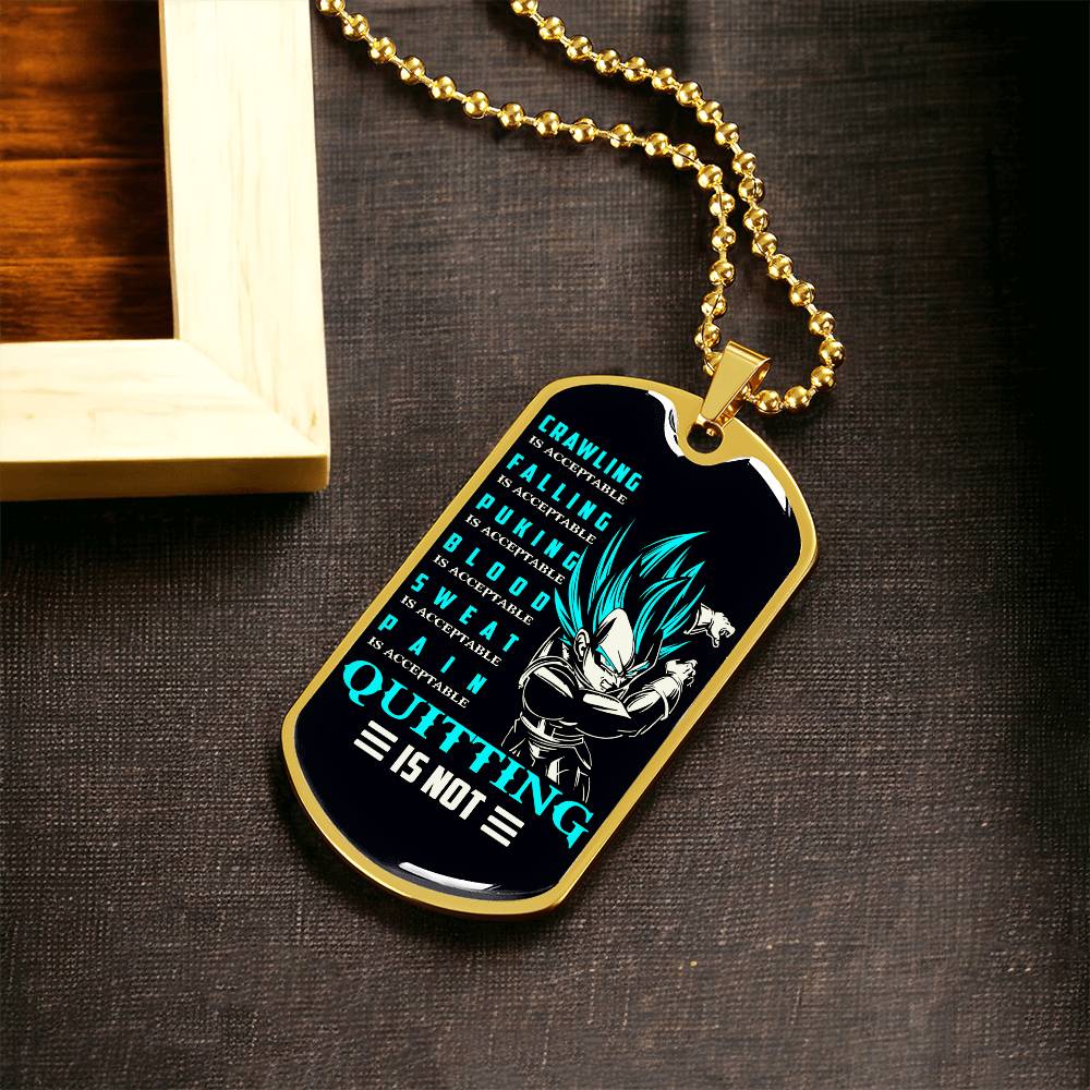 Dragon Ball - Quitting Is Not - Vegeta - Supper Saiyan Blue - Black Dog Tag - Dragon Ball Dog Tag - Military Ball Chain - Luxury Dog Tag