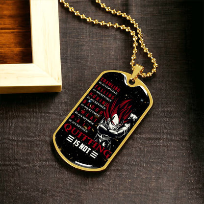 Dragon Ball - Quitting Is Not - Vegeta - Supper Saiyan God - Galaxy - Black Dog Tag - Dragon Ball Dog Tag - Military Ball Chain - Luxury Dog Tag