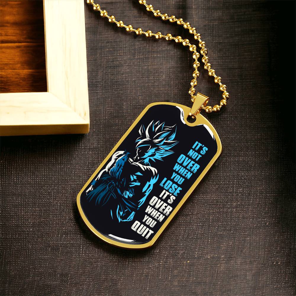 Dragon Ball - It's Not Over When You Lose - Goku - Supper Saiyan Blue - Black Dog Tag - Dragon Ball Dog Tag - Military Ball Chain - Luxury Dog Tag