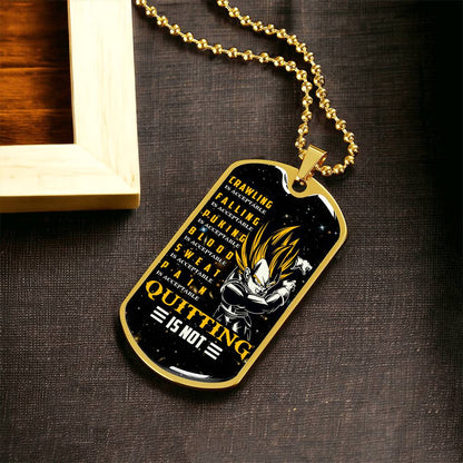 Dragon Ball - Quitting Is Not - Vegeta - Supper Saiyan - Galaxy - Black Dog Tag - Dragon Ball Dog Tag - Military Ball Chain - Luxury Dog Tag
