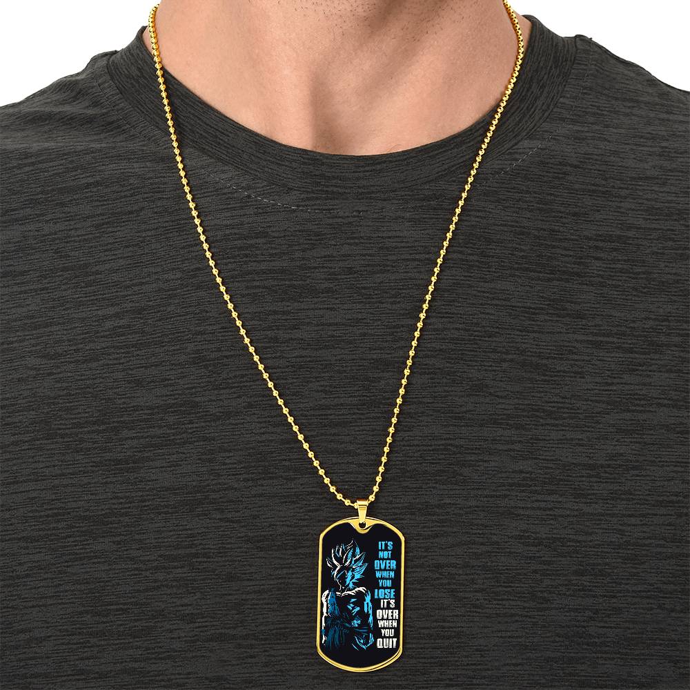 Dragon Ball - It's Not Over When You Lose - Goku - Supper Saiyan Blue - Black Dog Tag - Dragon Ball Dog Tag - Military Ball Chain - Luxury Dog Tag