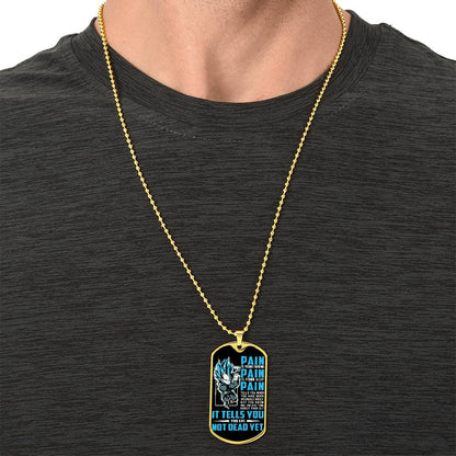 Dragon Ball - PAIN - You Are Not Dead Yet - Vegeta - Supper Saiyan Blue - Black Dog Tag - Dragon Ball Dog Tag - Military Ball Chain - Luxury Dog Tag