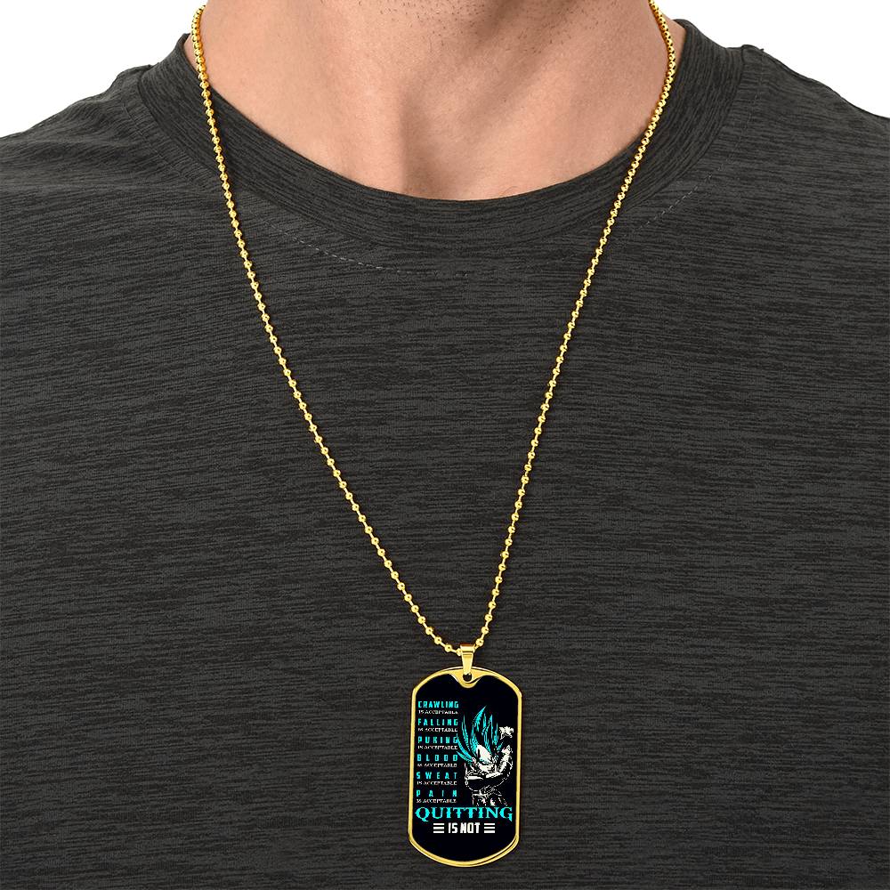 Dragon Ball - Quitting Is Not - Vegeta - Supper Saiyan Blue - Black Dog Tag - Dragon Ball Dog Tag - Military Ball Chain - Luxury Dog Tag