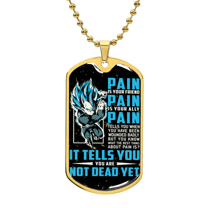 Dragon Ball - PAIN - You Are Not Dead Yet - Vegeta - Supper Saiyan Blue - Galaxy- Black Dog Tag - Dragon Ball Dog Tag - Military Ball Chain - Luxury Dog Tag