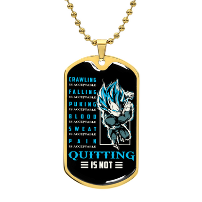 Dragon Ball - Quitting Is Not 2 - Vegeta - Supper Saiyan Blue - Black Dog Tag - Dragon Ball Dog Tag - Military Ball Chain - Luxury Dog Tag