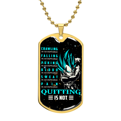 Dragon Ball - Quitting Is Not - Vegeta - Supper Saiyan Blue - Galaxy - Black Dog Tag - Dragon Ball Dog Tag - Military Ball Chain - Luxury Dog Tag