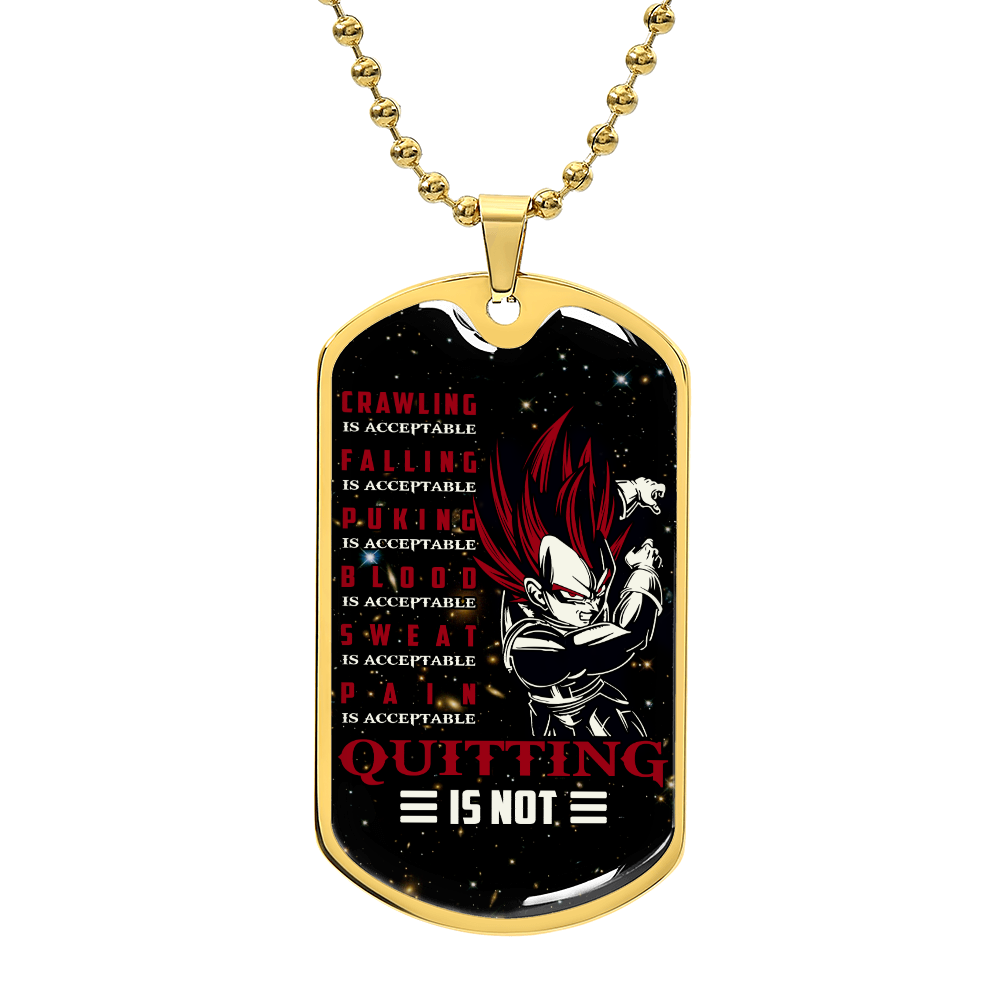 Dragon Ball - Quitting Is Not - Vegeta - Supper Saiyan God - Galaxy - Black Dog Tag - Dragon Ball Dog Tag - Military Ball Chain - Luxury Dog Tag