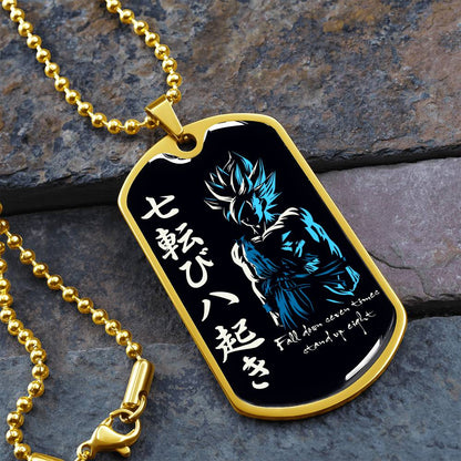 Dragon Ball - Fall Down Seven Times Stand Up Eight - Goku - Supper Saiyan Blue - Black Dog Tag - Dragon Ball Dog Tag - Military Ball Chain - Luxury Dog Tag
