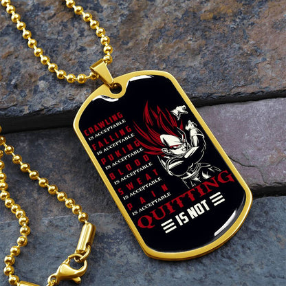Dragon Ball - Quitting Is Not - Vegeta - Supper Saiyan God - Black Dog Tag - Dragon Ball Dog Tag - Military Ball Chain - Luxury Dog Tag