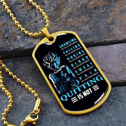 Dragon Ball - Quitting Is Not - Goku - Supper Saiyan Blue - Black Dog Tag - Dragon Ball Dog Tag.png - Military Ball Chain - Luxury Dog Tag