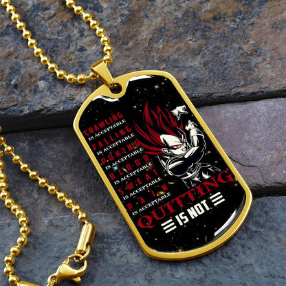 Dragon Ball - Quitting Is Not - Vegeta - Supper Saiyan God - Galaxy - Black Dog Tag - Dragon Ball Dog Tag - Military Ball Chain - Luxury Dog Tag