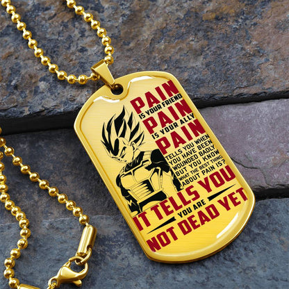 Dragon Ball - PAIN - You Are Not Dead Yet - Vegeta - Supper Saiyan Blue - Dragon Ball Dog Tag - Military Ball Chain - Luxury Dog Tag