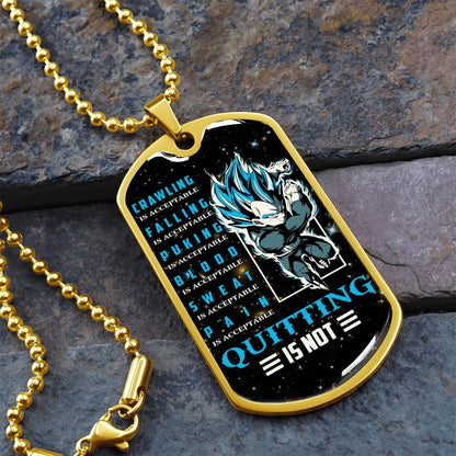 Dragon Ball - Quitting Is Not 2 - Vegeta - Supper Saiyan Blue - Galaxy - Black Dog Tag - Dragon Ball Dog Tag - Military Ball Chain - Luxury Dog Tag