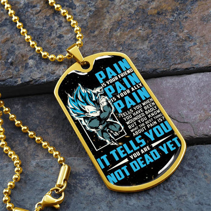 Dragon Ball - PAIN - You Are Not Dead Yet - Vegeta - Supper Saiyan Blue - Galaxy- Black Dog Tag - Dragon Ball Dog Tag - Military Ball Chain - Luxury Dog Tag