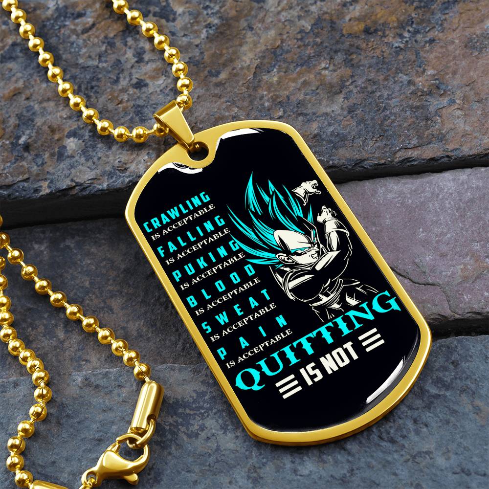 Dragon Ball - Quitting Is Not - Vegeta - Supper Saiyan Blue - Black Dog Tag - Dragon Ball Dog Tag - Military Ball Chain - Luxury Dog Tag