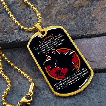 Dragon Ball - I Choose - Goku - Black Dog Tag - Dragon Ball Dog Tag - Military Ball Chain - Luxury Dog Tag