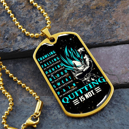 Dragon Ball - Quitting Is Not - Vegeta - Supper Saiyan Blue - Galaxy - Black Dog Tag - Dragon Ball Dog Tag - Military Ball Chain - Luxury Dog Tag