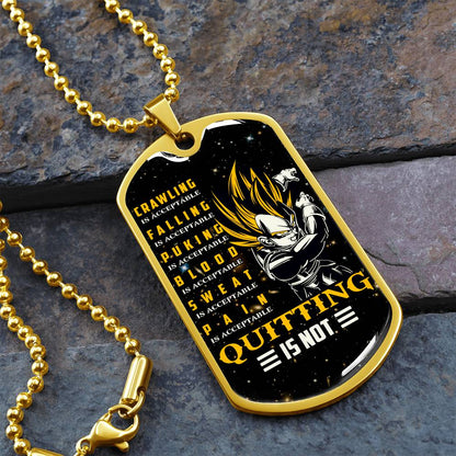 Dragon Ball - Quitting Is Not - Vegeta - Supper Saiyan - Galaxy - Black Dog Tag - Dragon Ball Dog Tag - Military Ball Chain - Luxury Dog Tag