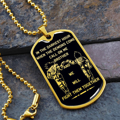 Dragon Ball - Call On Me Brother - Goku - Vegeta - Black Dog Tag - Dragon Ball Dog Tag - Military Ball Chain - Luxury Dog Tag