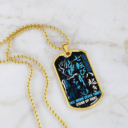 Dragon Ball - Fall Down Seven Times Stand Up Eight 2 - Goku - Supper Saiyan Blue - Black Dog Tag - Dragon Ball Dog Tag - Military Ball Chain - Luxury Dog Tag