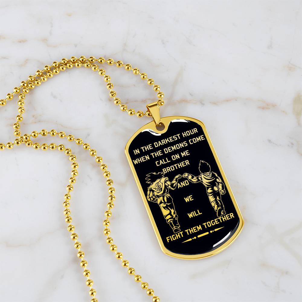 Dragon Ball - Call On Me Brother - Goku - Vegeta - Black Dog Tag - Dragon Ball Dog Tag - Military Ball Chain - Luxury Dog Tag