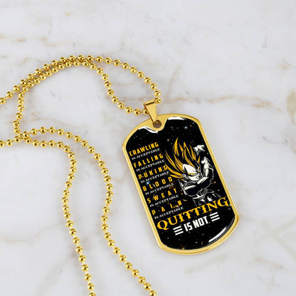 Dragon Ball - Quitting Is Not - Vegeta - Supper Saiyan - Galaxy - Black Dog Tag - Dragon Ball Dog Tag - Military Ball Chain - Luxury Dog Tag
