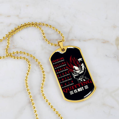 Dragon Ball - Quitting Is Not - Vegeta - Supper Saiyan God - Black Dog Tag - Dragon Ball Dog Tag - Military Ball Chain - Luxury Dog Tag