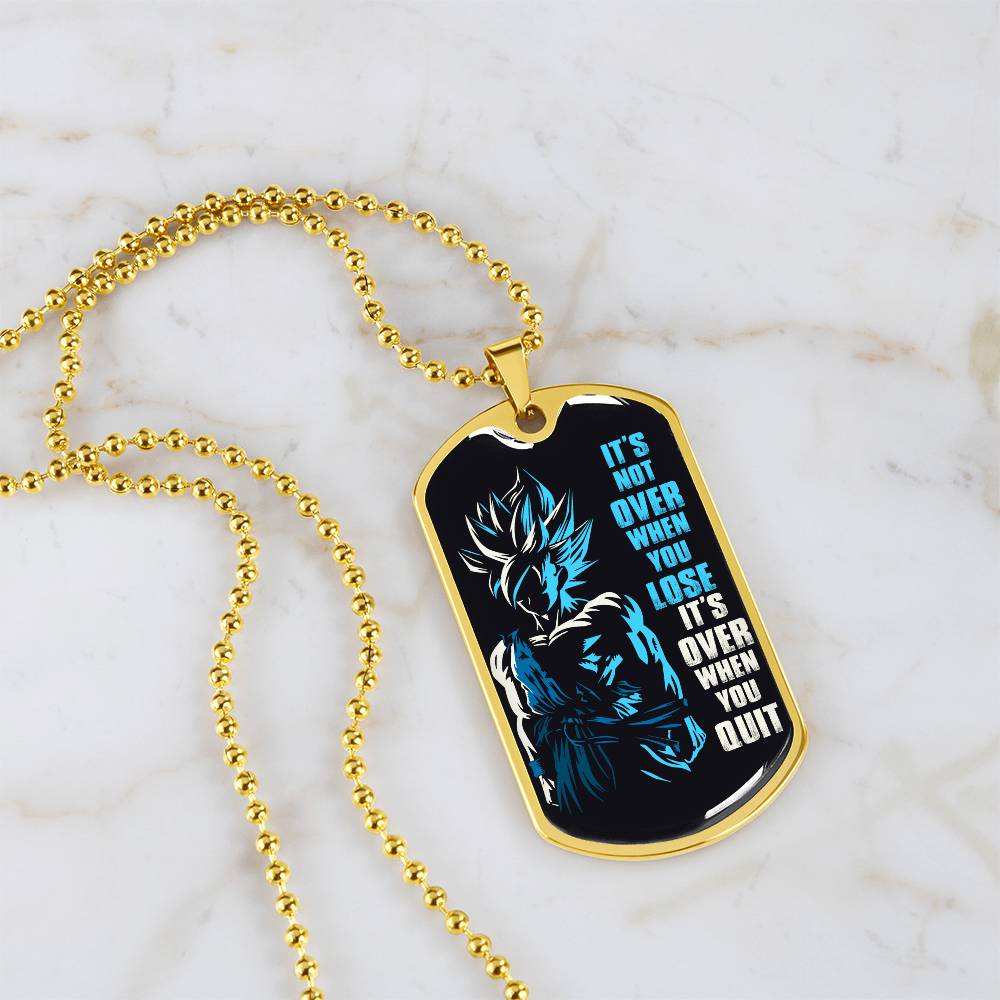 Dragon Ball - It's Not Over When You Lose - Goku - Supper Saiyan Blue - Black Dog Tag - Dragon Ball Dog Tag - Military Ball Chain - Luxury Dog Tag